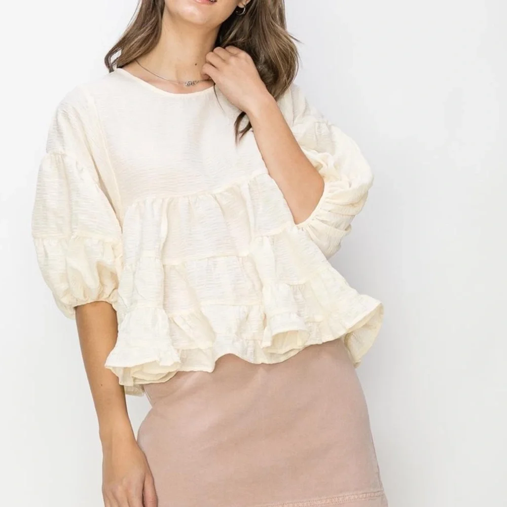 42 BEAUTIFUL SHORT SLEEVE BABYDOLL BLOUSE - Picture 4 of 5